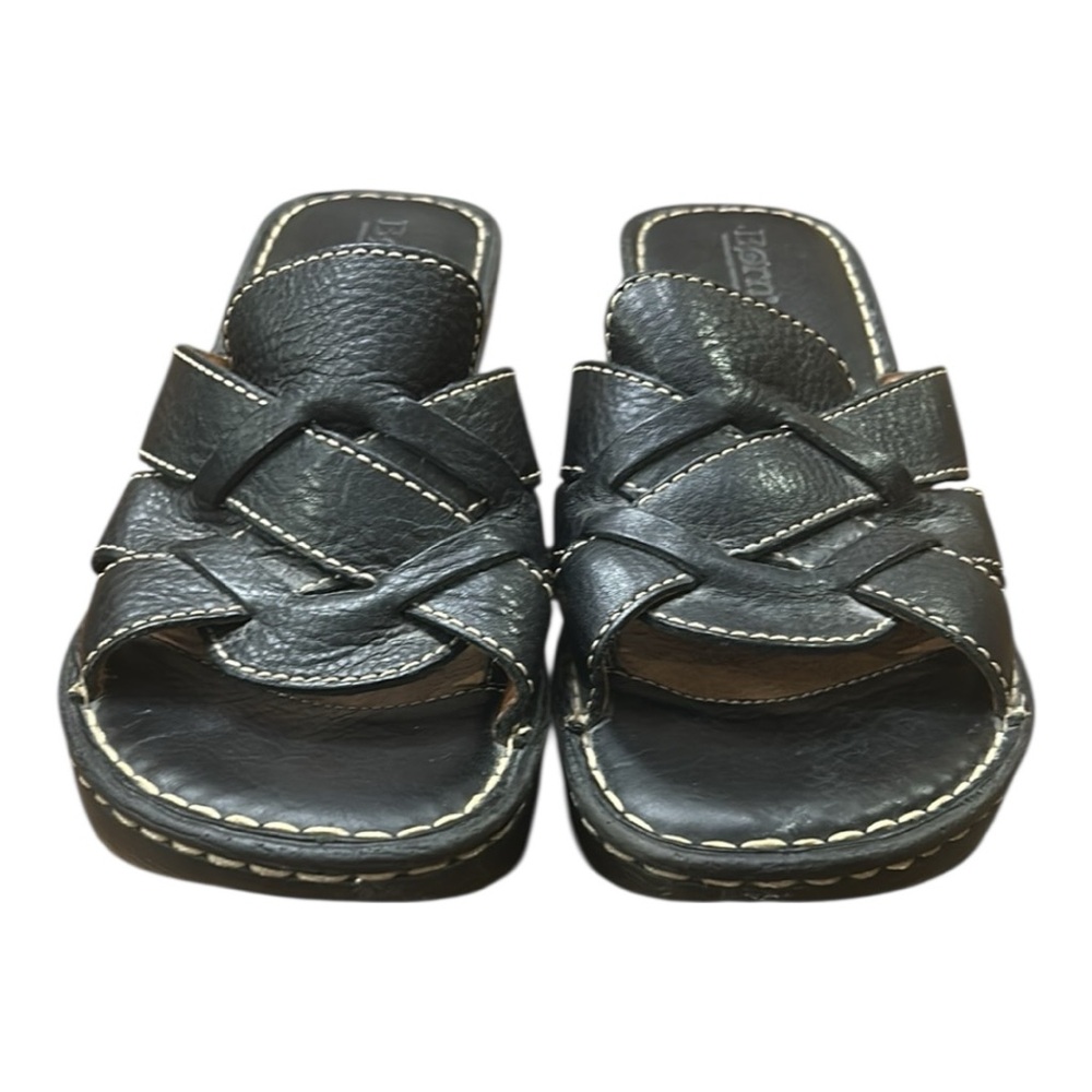 Born Folly Slip On Black Learher Wedge Sandals Size 8 - Picture 6 of 11